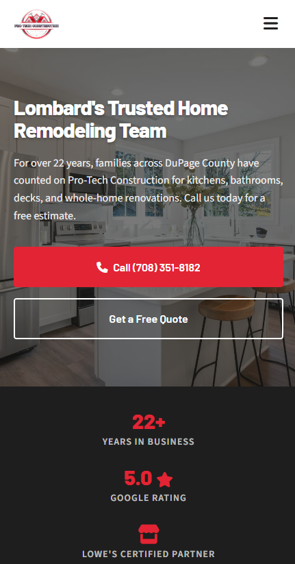 Pro-Tech Construction mobile view