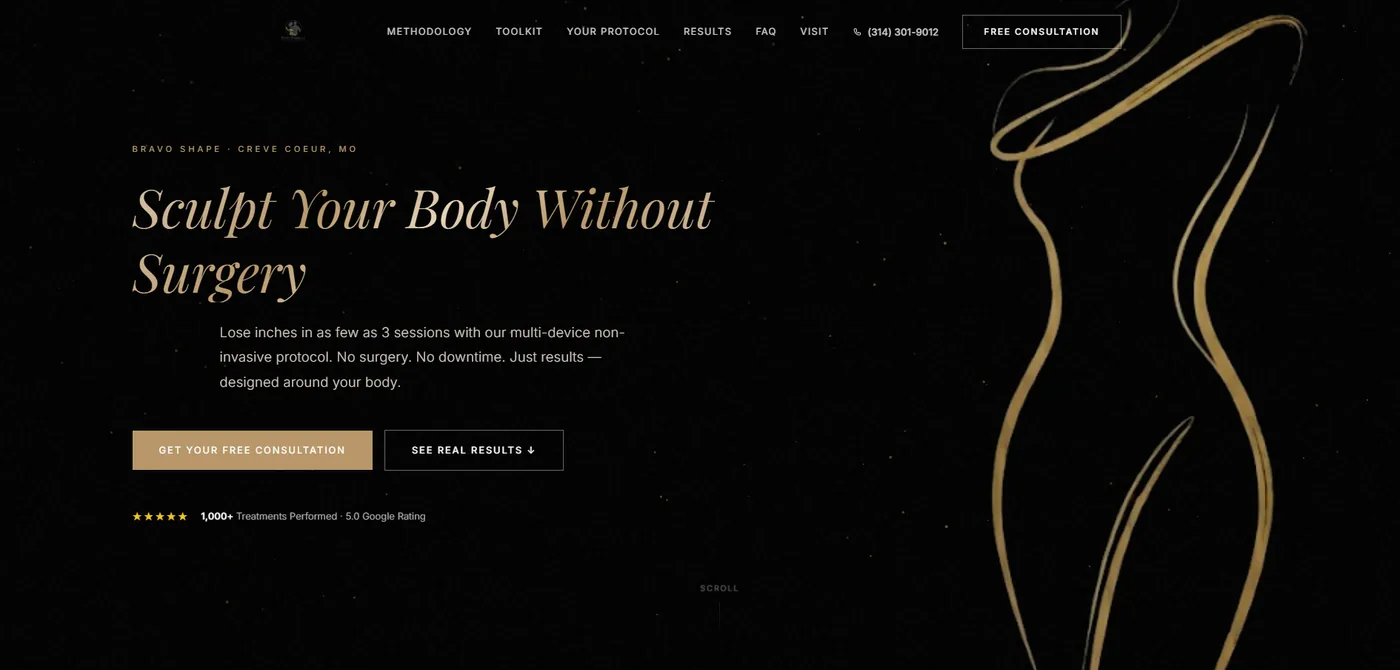 The old Bravo Shape home page on a laptop, before the rebuild