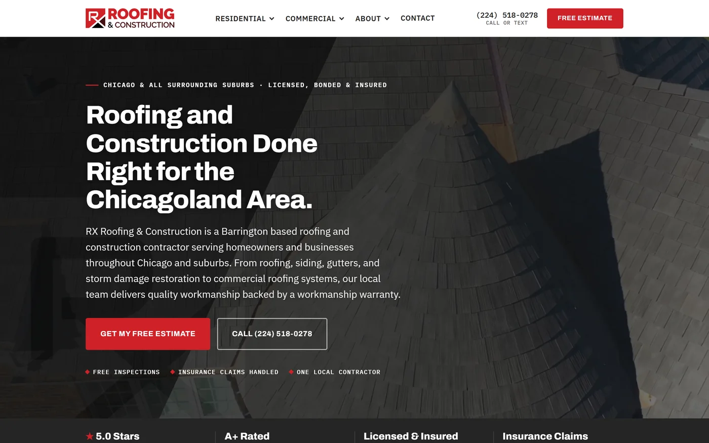 RX Roofing | Case Study 1 The new RX Roofing home page on a laptop, built August 2026