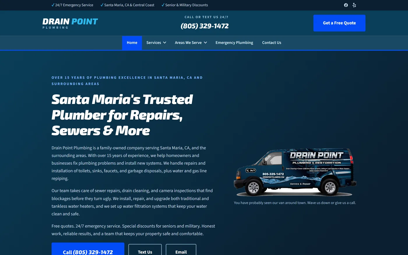 The Drain Point Plumbing home page on a laptop