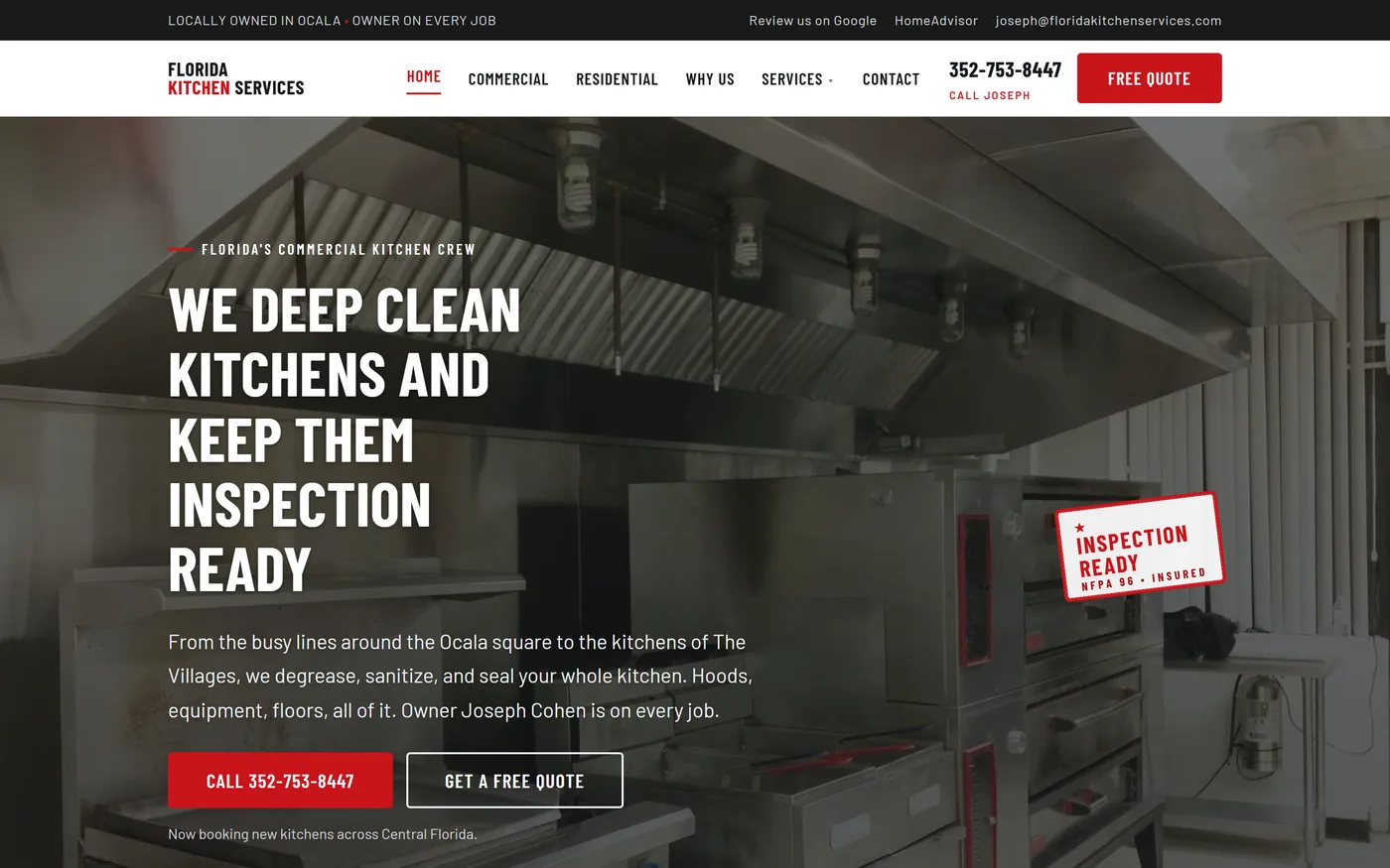 The Florida Kitchen Services home page on a laptop