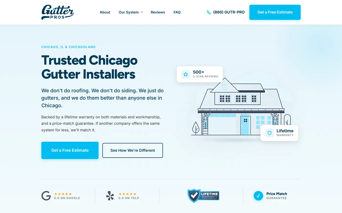 The Gutter Pros home page on a laptop