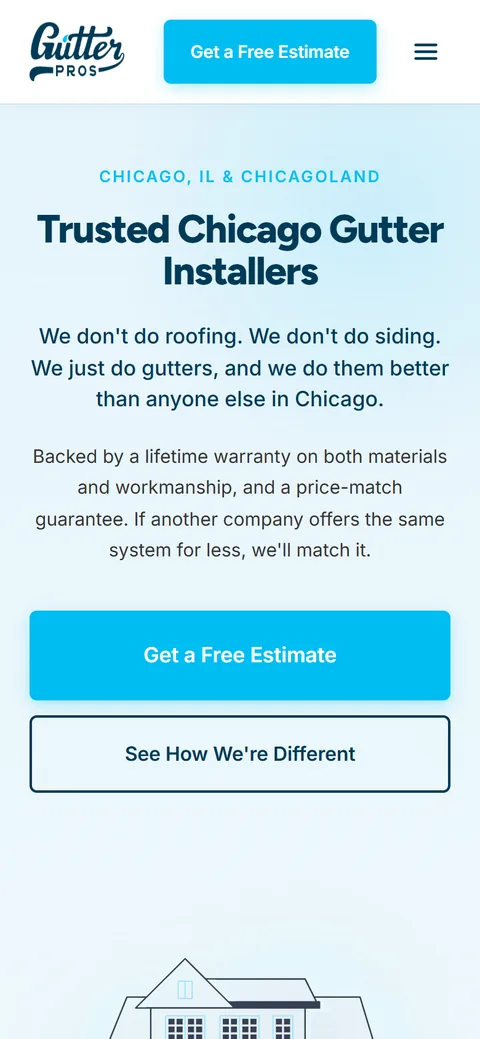 The same Gutter Pros home page on a phone