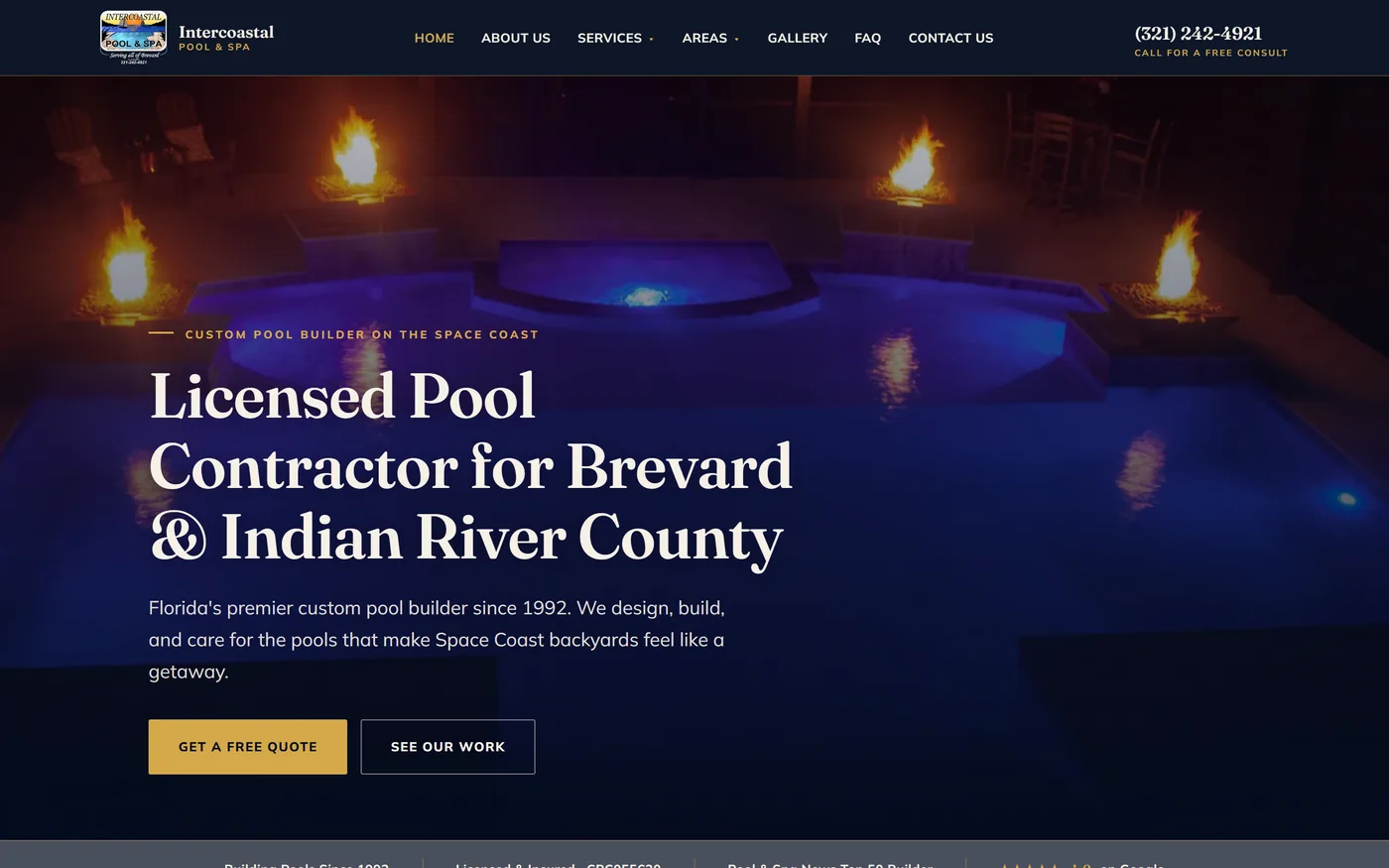 The Intercoastal Pool & Spa home page on a laptop