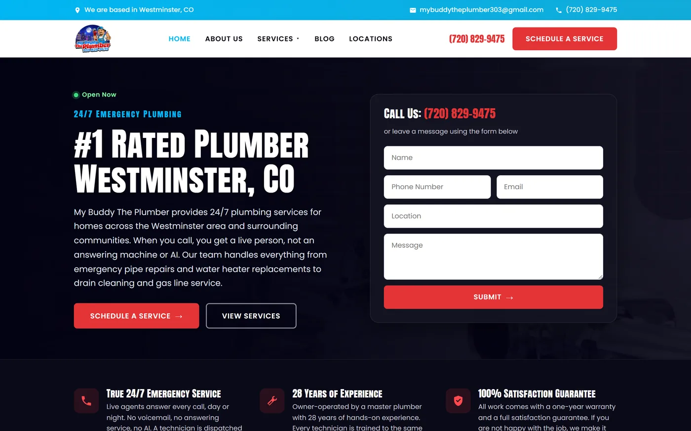 The My Buddy The Plumber home page on a laptop