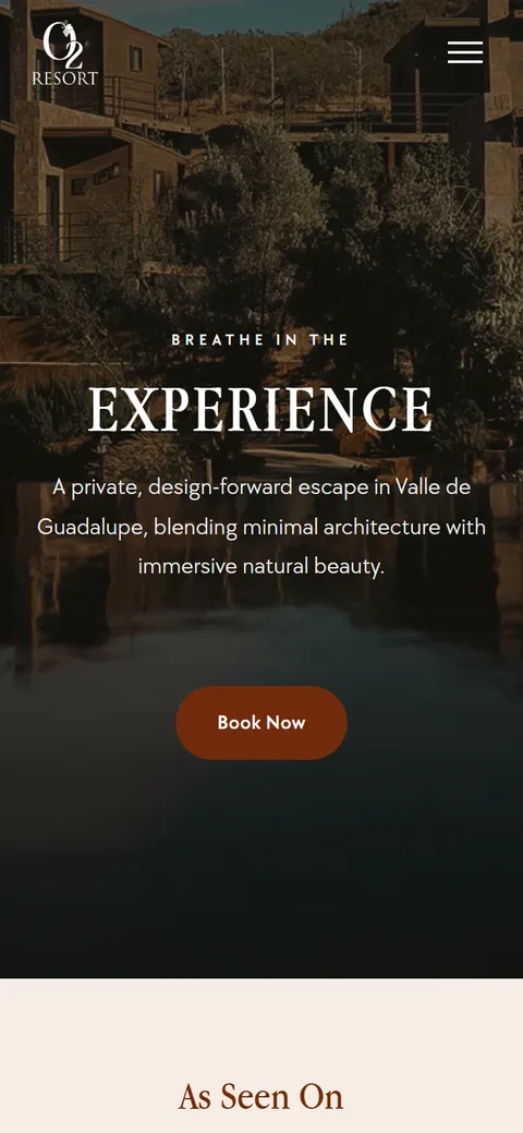 The same O2 Resort home page on a phone