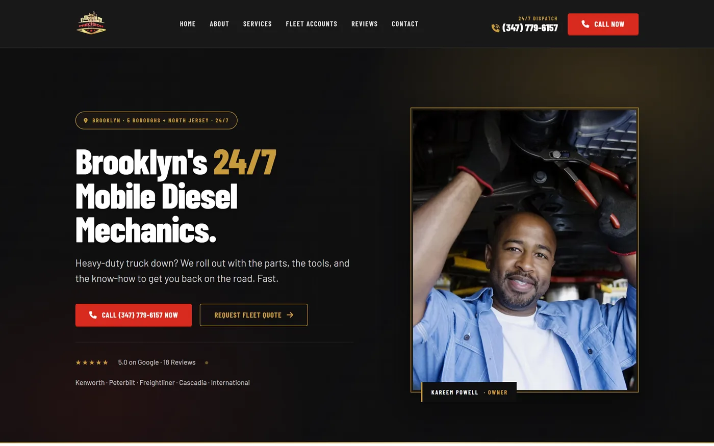 The Precision Worxs home page on a laptop
