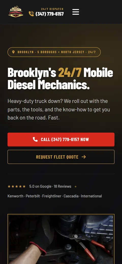 The same Precision Worxs home page on a phone