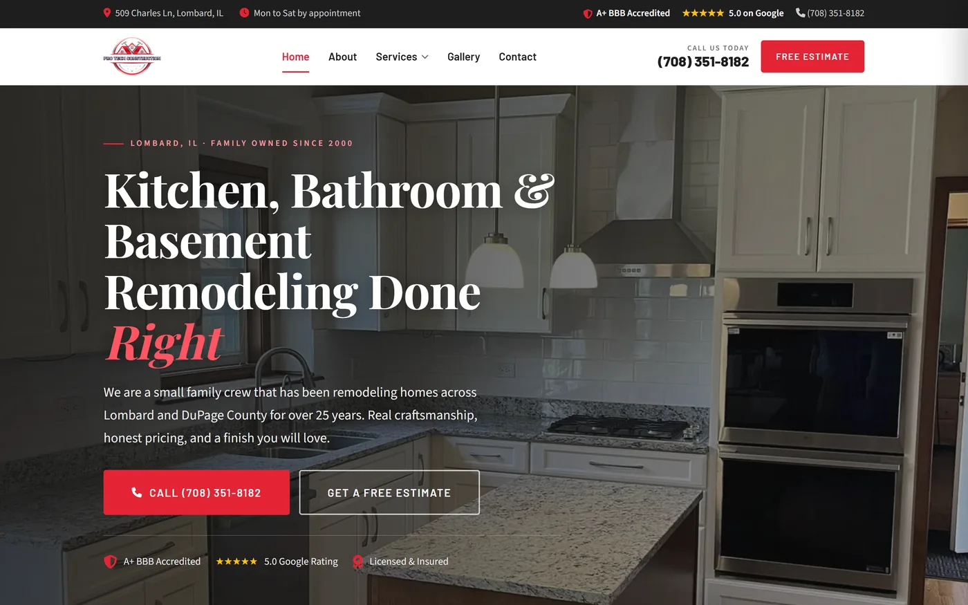 The Pro-Tech Construction home page on a laptop